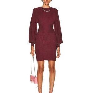 STAUD Red Long Sleeve Dress with Dramatic Sleeves